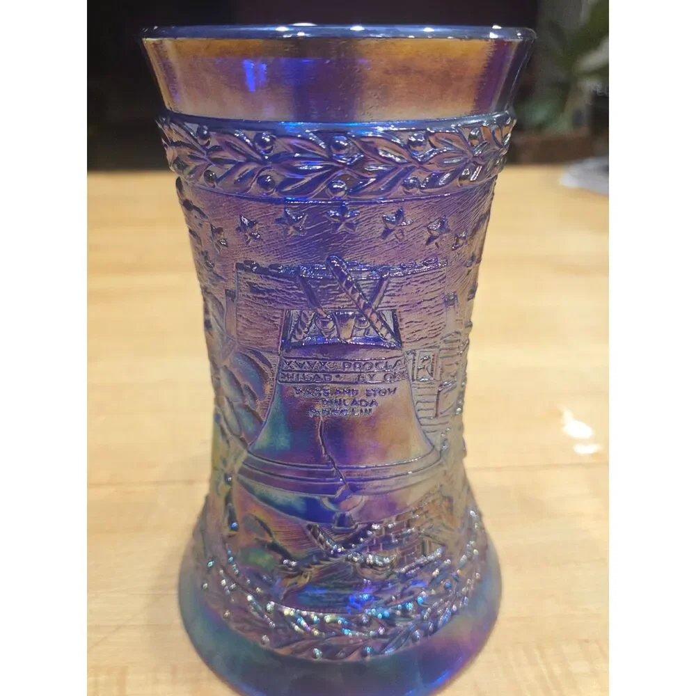 Vintage Fenton Blue Carnival Glass 1776 American Bicentennial Mug Stein